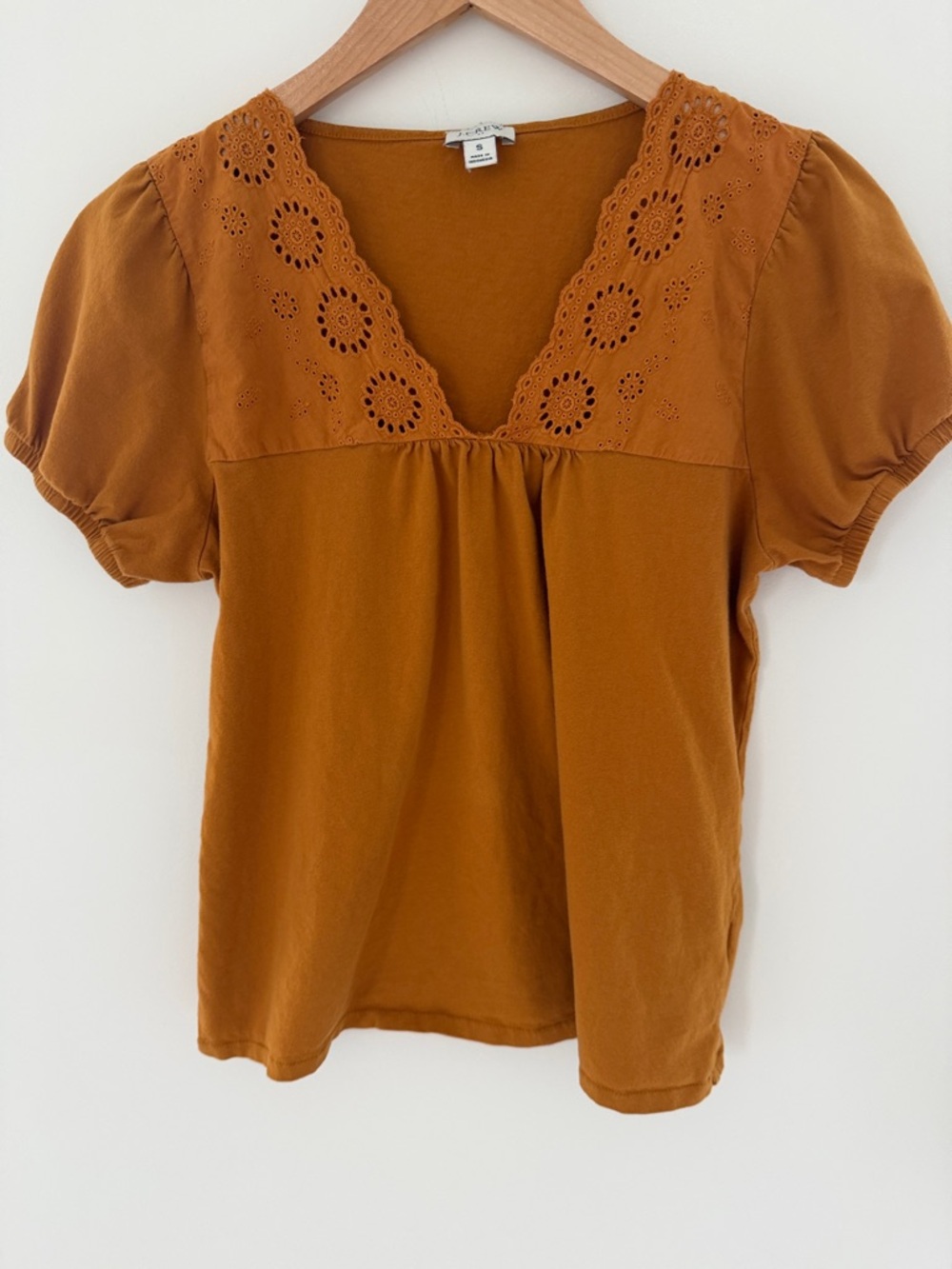 J. Crew Marigold Colored Eyelet Short Sleeve Top Size Small